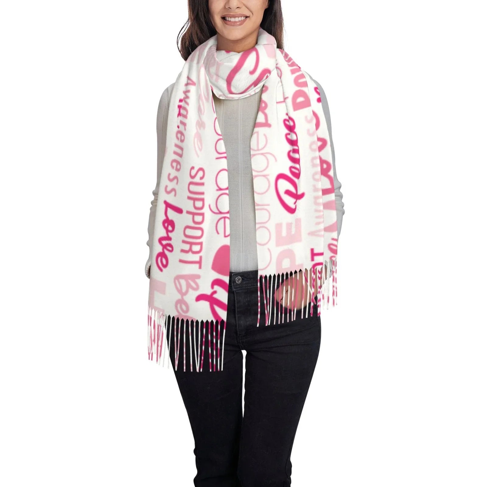 Bingfone Soft Cashmere Feel Scarf For Women Elegant Art Print Winter Warm Scarves Large Shawl Wrap Gifts- Breast Cancer Pink Ribbons Awareness