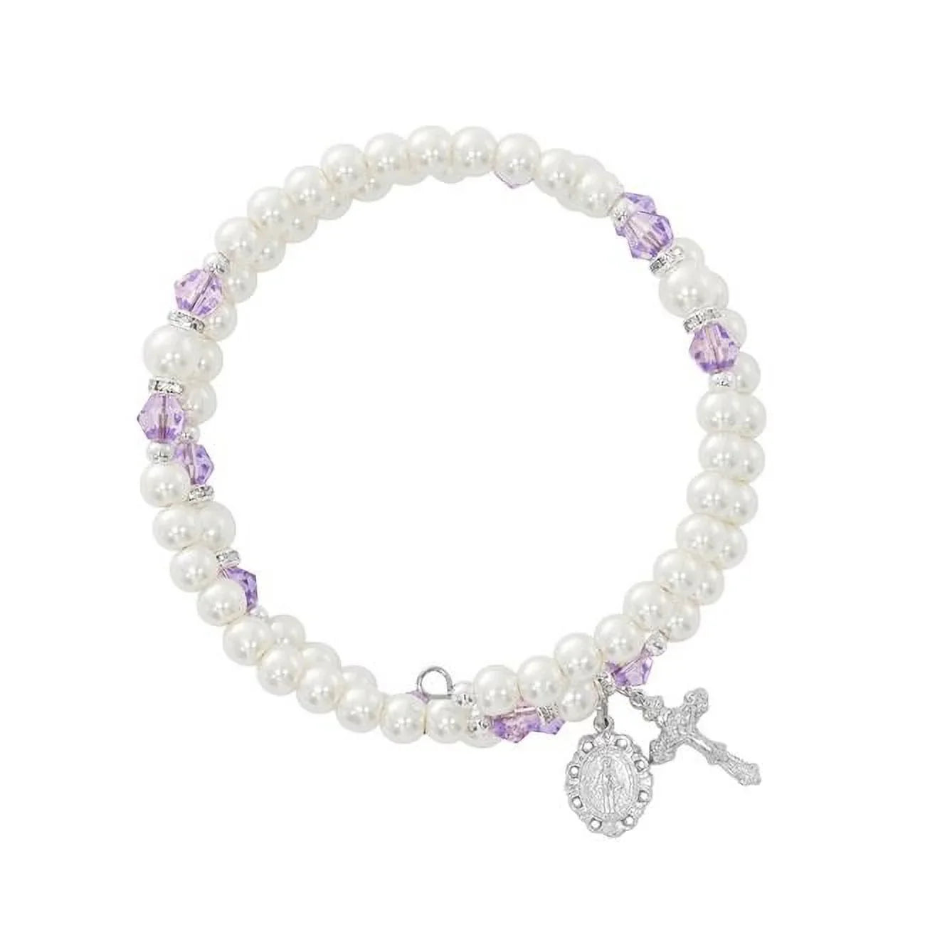 Mcvan BR7AM June Amethyst Crystal & Pearl Beads Stretch Bracelet