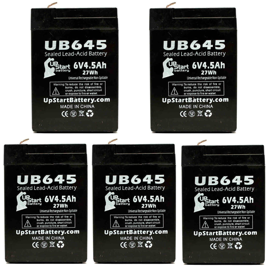 5x Pack - Compatible Tripp Lite BCPRO 850 Battery - Replacement UB645 Universal Sealed Lead Acid Battery (6V, 4.5Ah, 4500mAh, F1 Terminal, AGM, SLA) - Includes 10 F1 to F2 Terminal Adapters