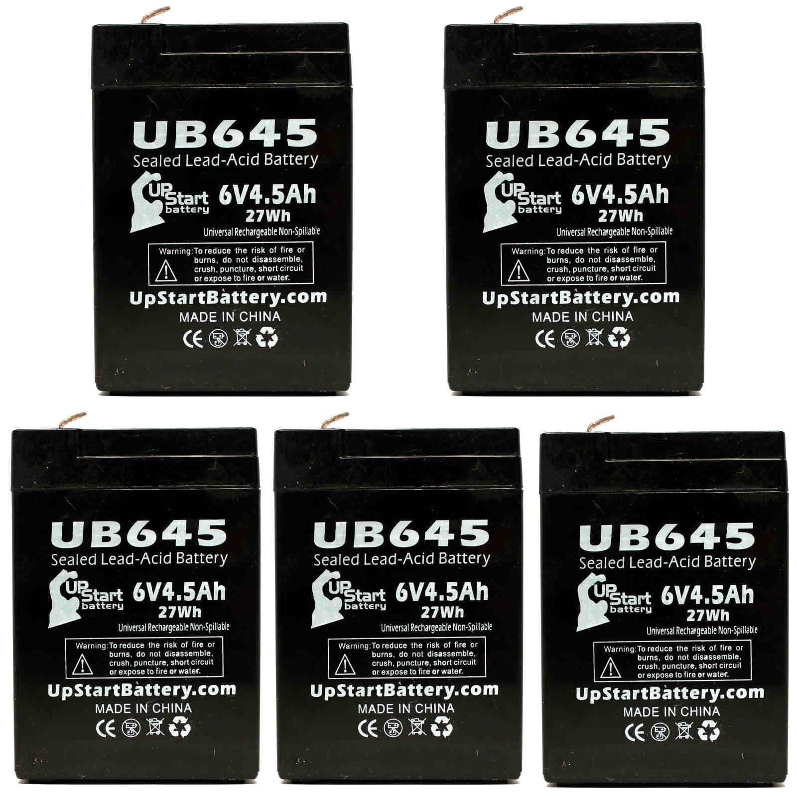 5x Pack - Compatible Tripp Lite BCPRO 850 Battery - Replacement UB645 Universal Sealed Lead Acid Battery (6V, 4.5Ah, 4500mAh, F1 Terminal, AGM, SLA) - Includes 10 F1 to F2 Terminal Adapters