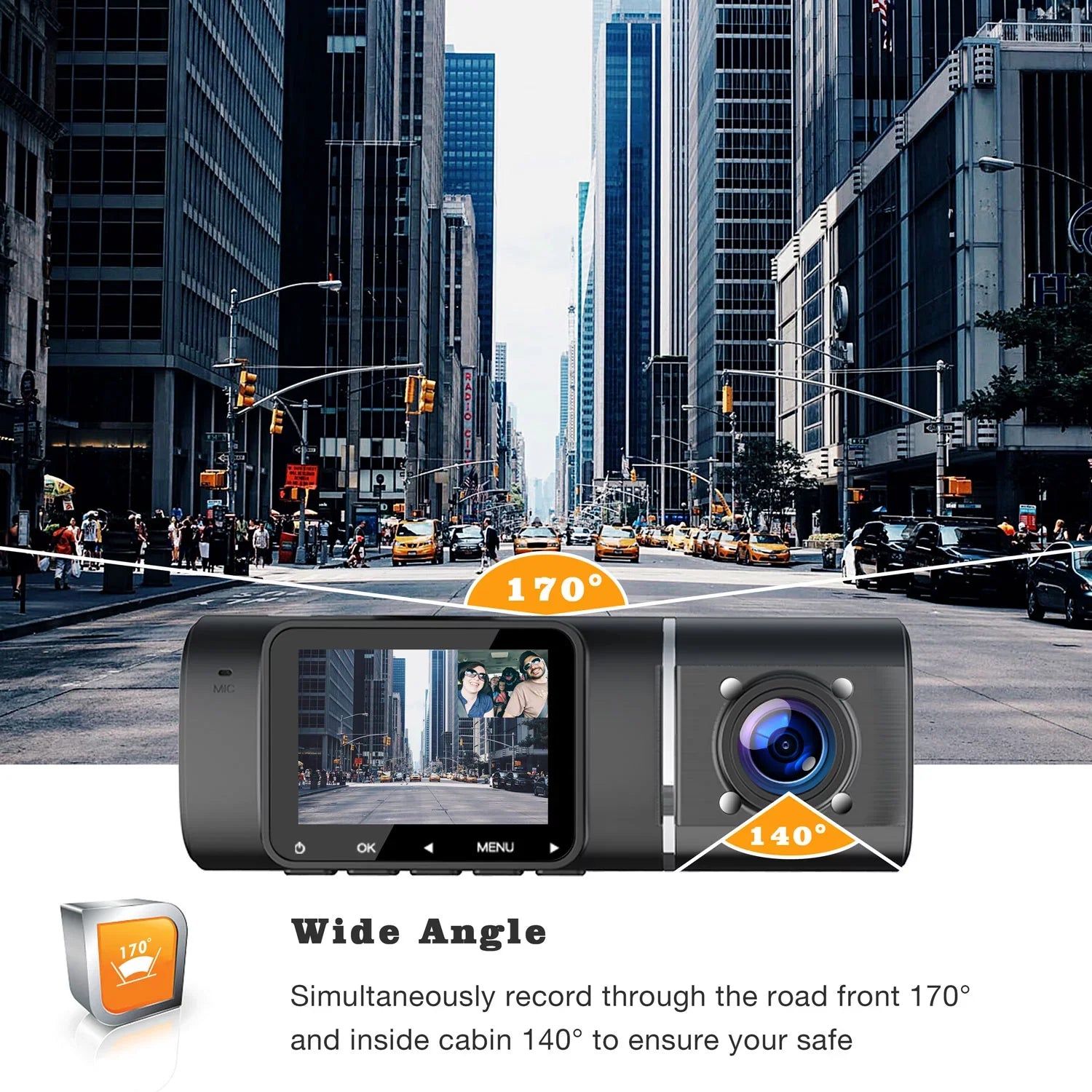 TOGUARD Black Dash Cam FHD 1080P Front and HD 720P Inside, IR Night Vision Car Camera