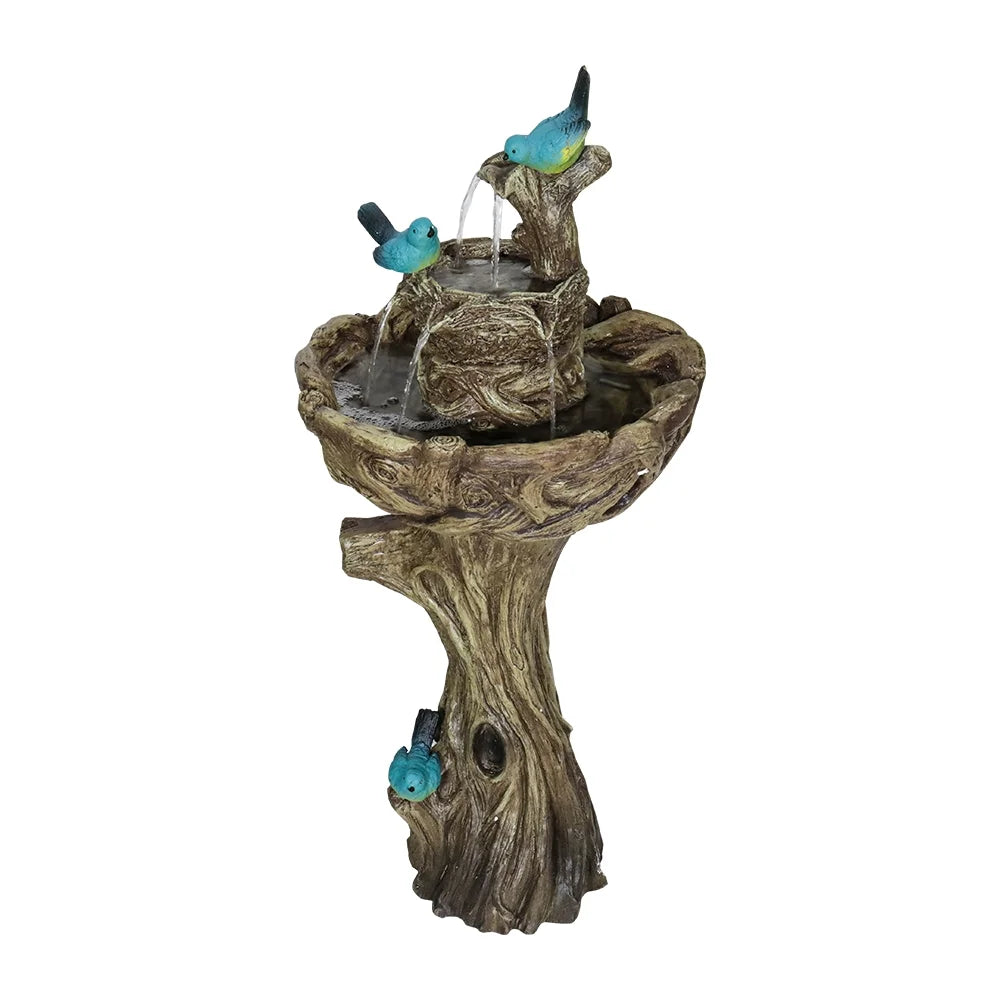 3-Tier Outdoor Water Fountain Bird Bath Patio Fountain Outdoor Stump Like Waterfall Fountain with Birds Decor Freestanding Patio Water Fountain Pump for Garden Yard Patio Porch