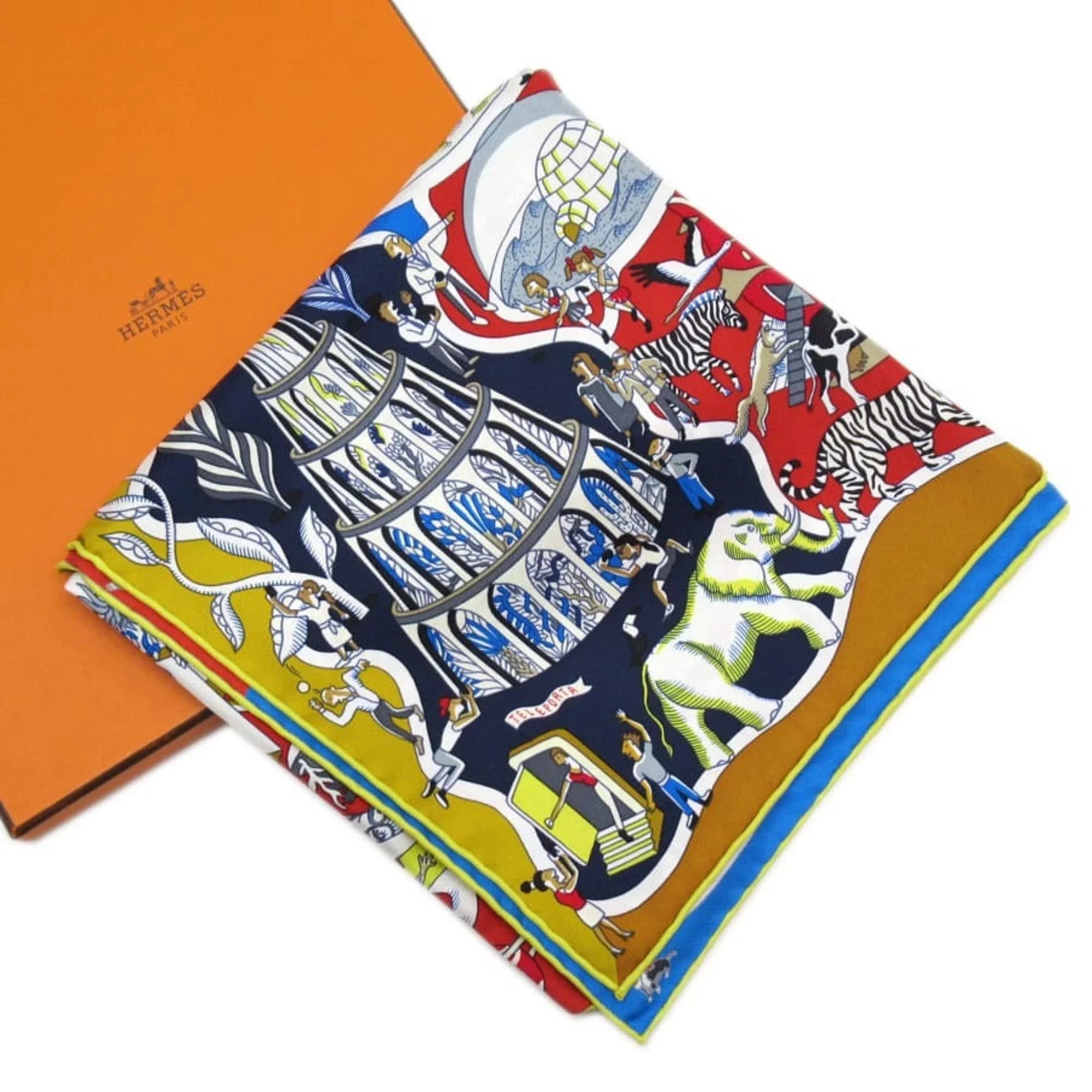 Pre-Owned Hermes HERMES Scarf Carre 90 EXPOSITION UNIVERSELL World Exposition Blue Series 100% Silk (Like New)