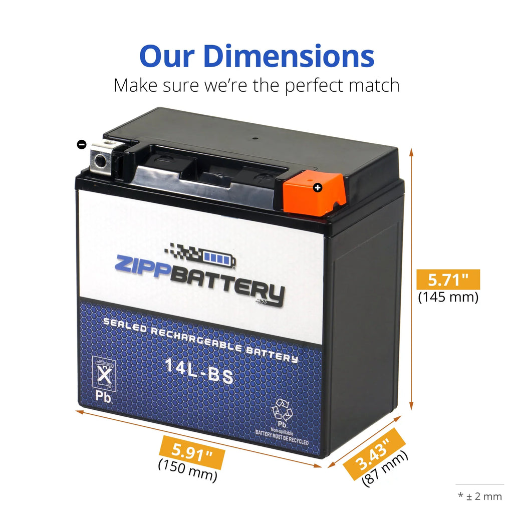 Zipp Battery YTX14-BS (14-BS 12 Volt,12 Ah, 200 CCA) Motorcycle Battery for Honda 1100cc Vt1100c, C3, T Shadow (spirit, Aero, A. C. E. Tourer) 2001