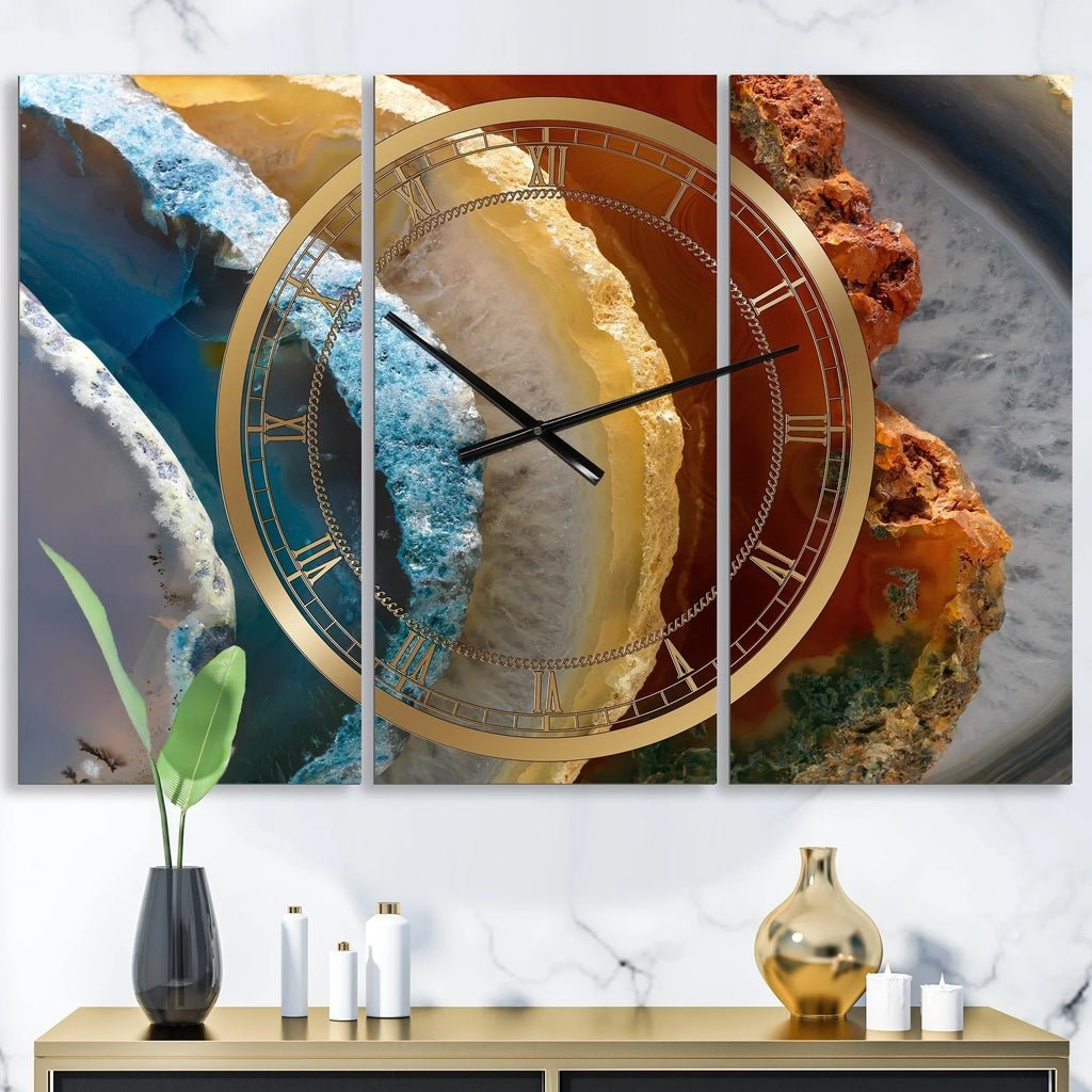 DESIGN ART Designart 'Mineral Slice XV' Large Fashion Wall Clock - 3 Panels - 36 in. wide x 28 in. premium - 3 Panels