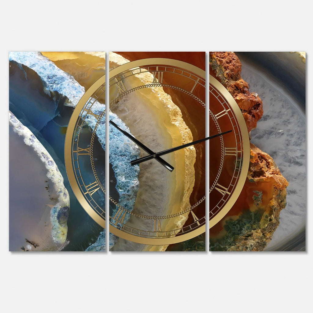 DESIGN ART Designart 'Mineral Slice XV' Large Fashion Wall Clock - 3 Panels - 36 in. wide x 28 in. premium - 3 Panels