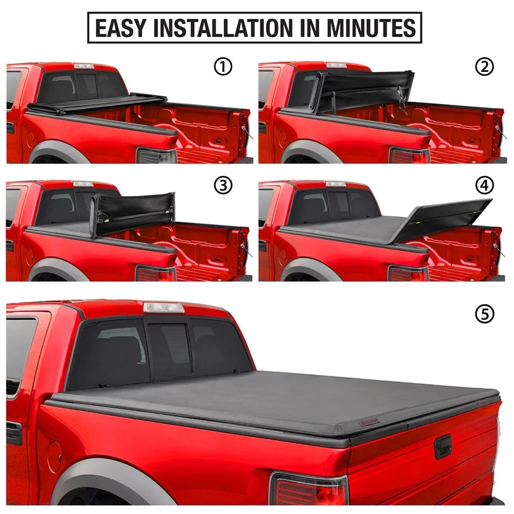 MaxMate Soft Quad-fold Truck Bed Tonneau Cover Compatible with 2019-2024 Ram 1500 New Body (NOT FIT 19-23 Classic) | 6'4" (76") Bed | TCD484045