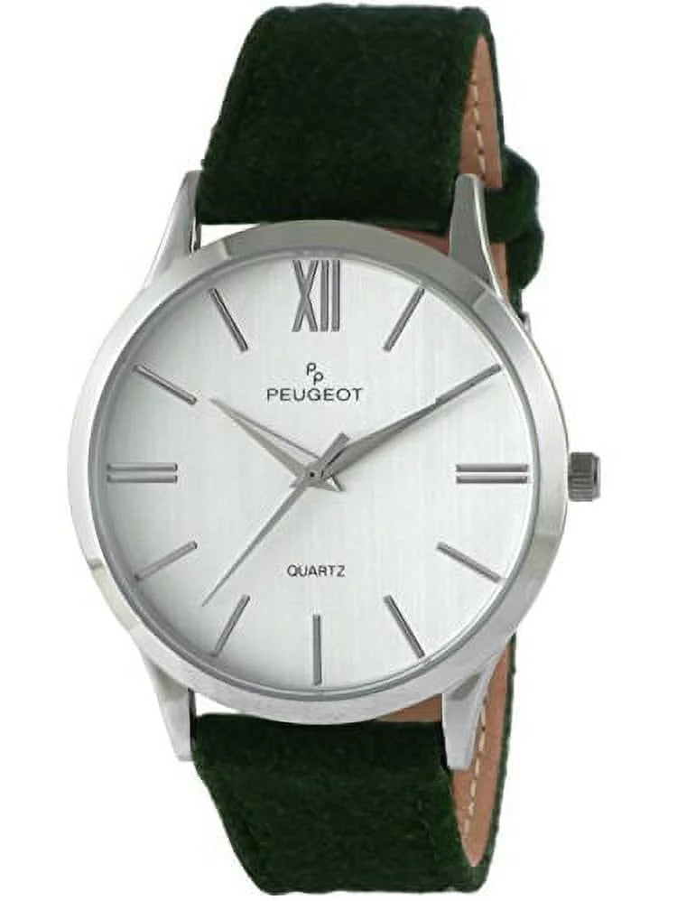 Silver Slim Case Green Wool Strap Watch