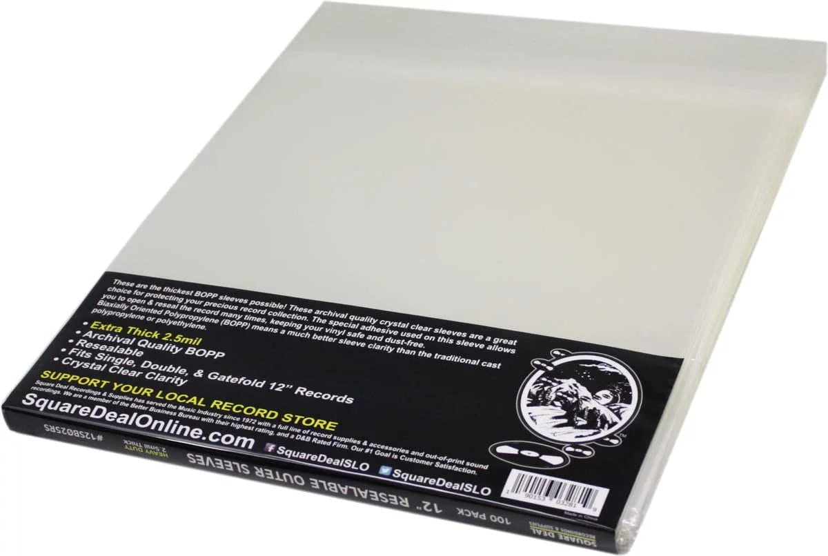 (1000) 12 Vinyl Record Outer Sleeves  Extra Thick Resealable - Super Clear, Archival Quality - Premium 2.5 mil Thick - #12SB025RS