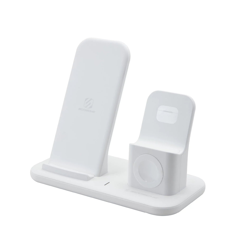 Scosche CSQ3N1WT-SP Qi-Enabled Smartphones, Watches and Earbuds, Qi-Certified Wireless Charging Dock, White
