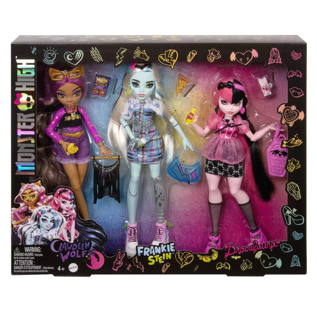 Monster High Day Out Clawdeen Wolf, Frankie Stein & Draculaura Doll 3-Pack