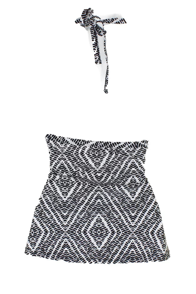 Island Escape Black White Diamond Bay High-Neck Macrame Tankini Top 12