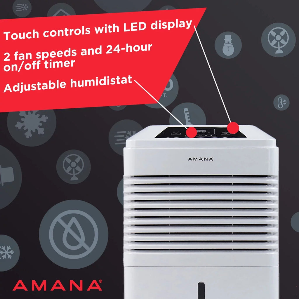 Restored Amana 48 Pt 1,800 Sq Ft Dehumidifier in White - Adjustable Humidistat, Automatic Shut-off (Refurbished)