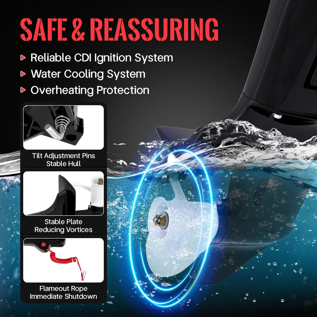 Fichiouy 2 Stroke 18  Outboard Motor Fishing Boat Engine Heavy Duty Water Cooling CDI System 246CC