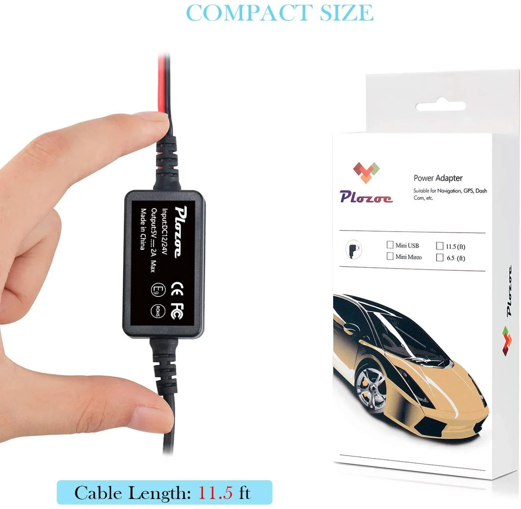 Dash Cam Hardwire Kit, ro USB Hard Wire Kit for Dashcam, Plozoe 12V-24V to 5V Car Dash Camera Charger Power Cord,