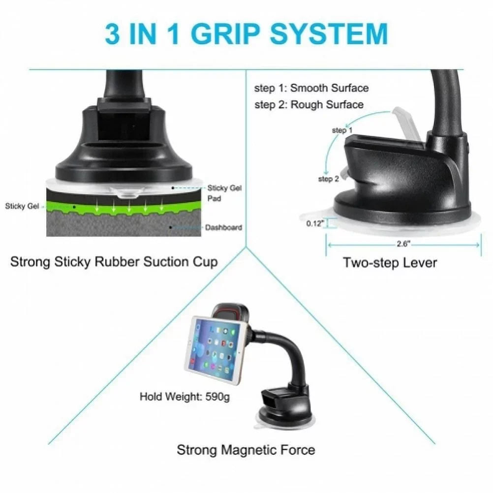 Holder Magnetic Car Mount Dash Windshield Gooseneck N7Q for Nubia Red Magic 3 / 3S - OnePlus 6, 6T, 7T, 7 Pro - Razer Phone 2 - RED Hydrogen One -  Galaxy Sky S9 Plus, S8 Plus S7