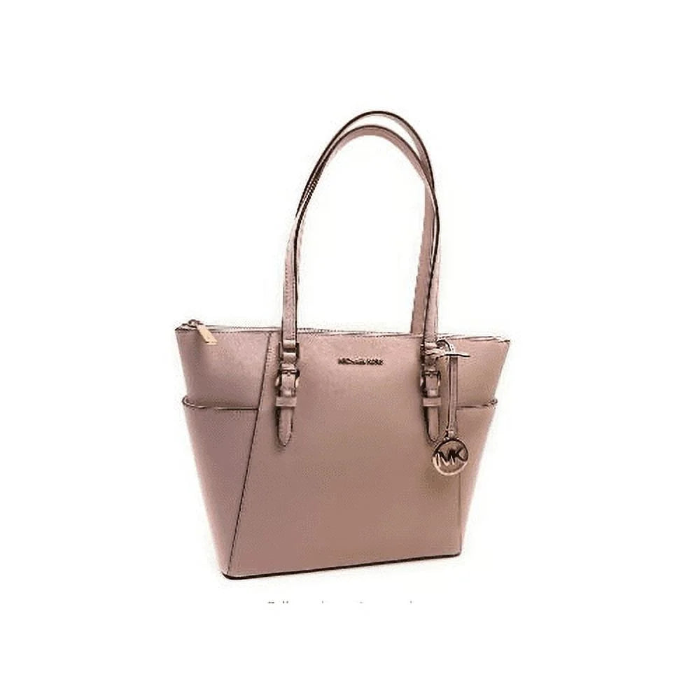 Michael Kors Charlotte Signature Leather Large Top Zip Tote Handbag Bag (Powder Blush Solid), Female