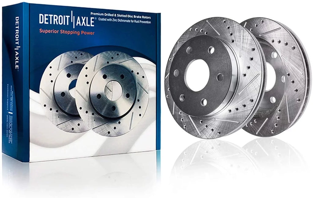 Detroit Axle - 6 Lugs Rear Brake Kit for 2012-2020 Ford F-150 Drilled Slotted Disc Brake Rotors Ceramic Brakes Pads 2013 2014 2015 2016 2017 2018 2019 Replacement : 13.7" Rotor