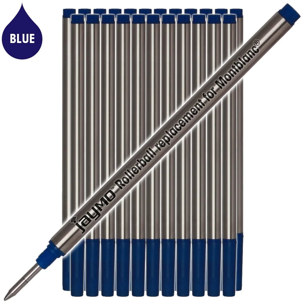 Jaymo Replacement for Montblanc 105159 - Measures 4.44 in / 113 mm Long - Rollerball Pen Refill - 24 Blue