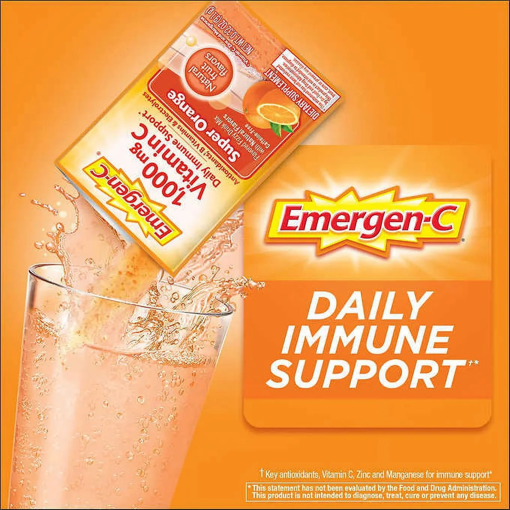 Emergen-C Vitamin C 1,000 mg. Super Orange Flavor Drink Mix, 90 Packets