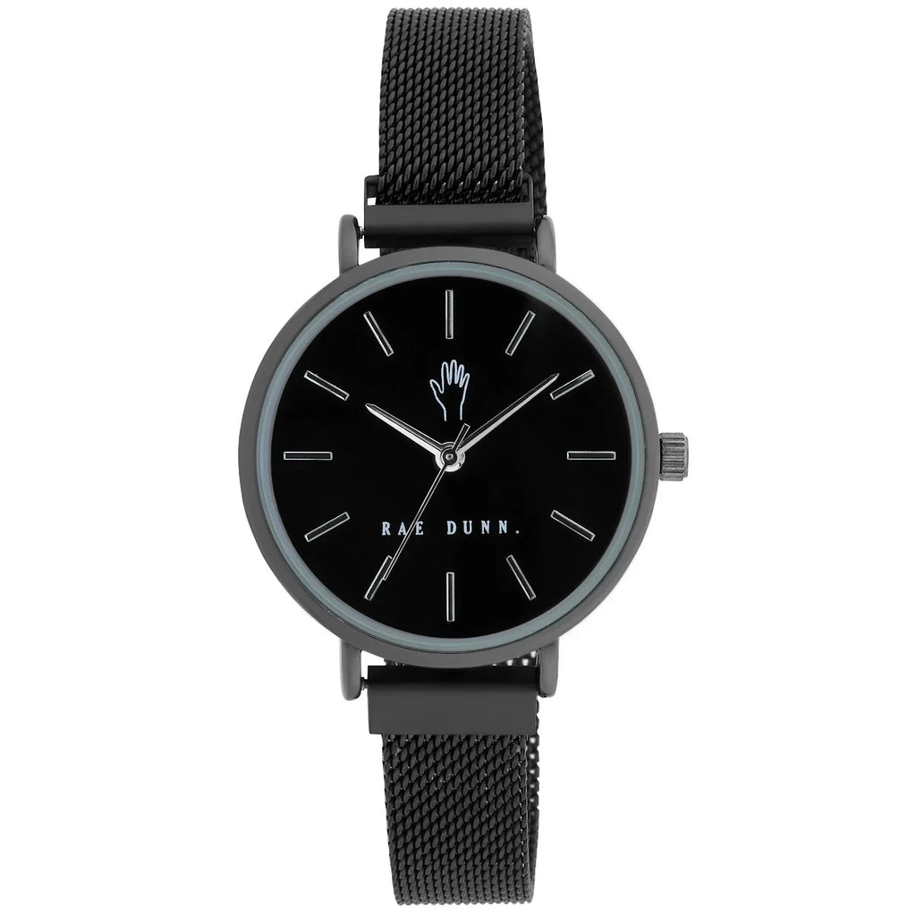 Rae Dunn Women's ROBIN Black 33mm Sleek Round Face Magnetic Clasp Mesh Watch