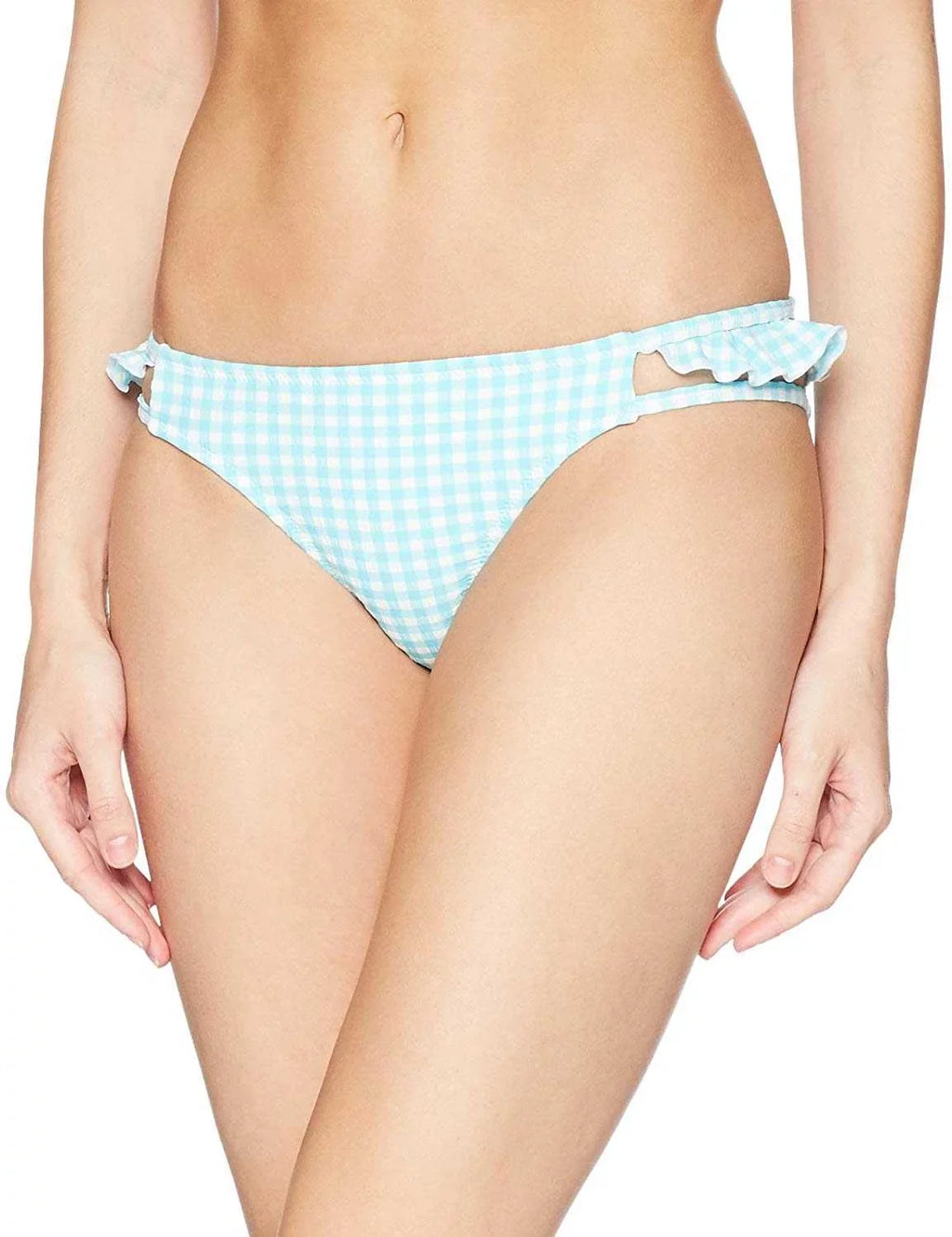 Jessica Simpson Ruffled Cheeky Bottoms Women’s Swimsuit (Gingham-Print, L)