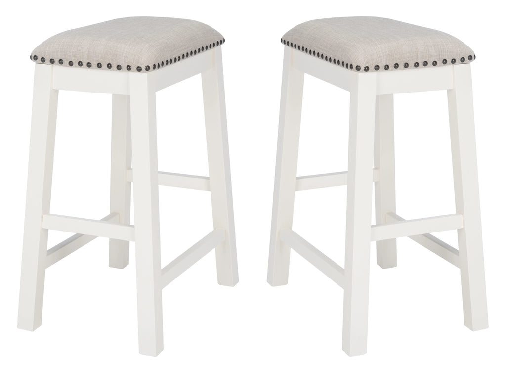 SAFAVIEH Aero Mid-Century Counter Stool, White, Set of 2 (18.8 in. W x 13 in. D x 25 in. H)