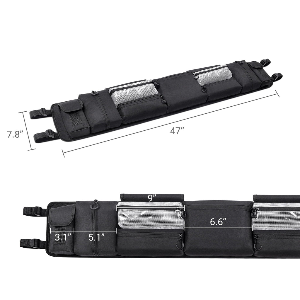 MICTUNING UTV Roll Cage Organizer, Cargo Rear Storage Bag Gear Bags, Tools Storage Solution for Most Full Size UTVs, Polaris, Yamaha and Kawasaki UTVs Black