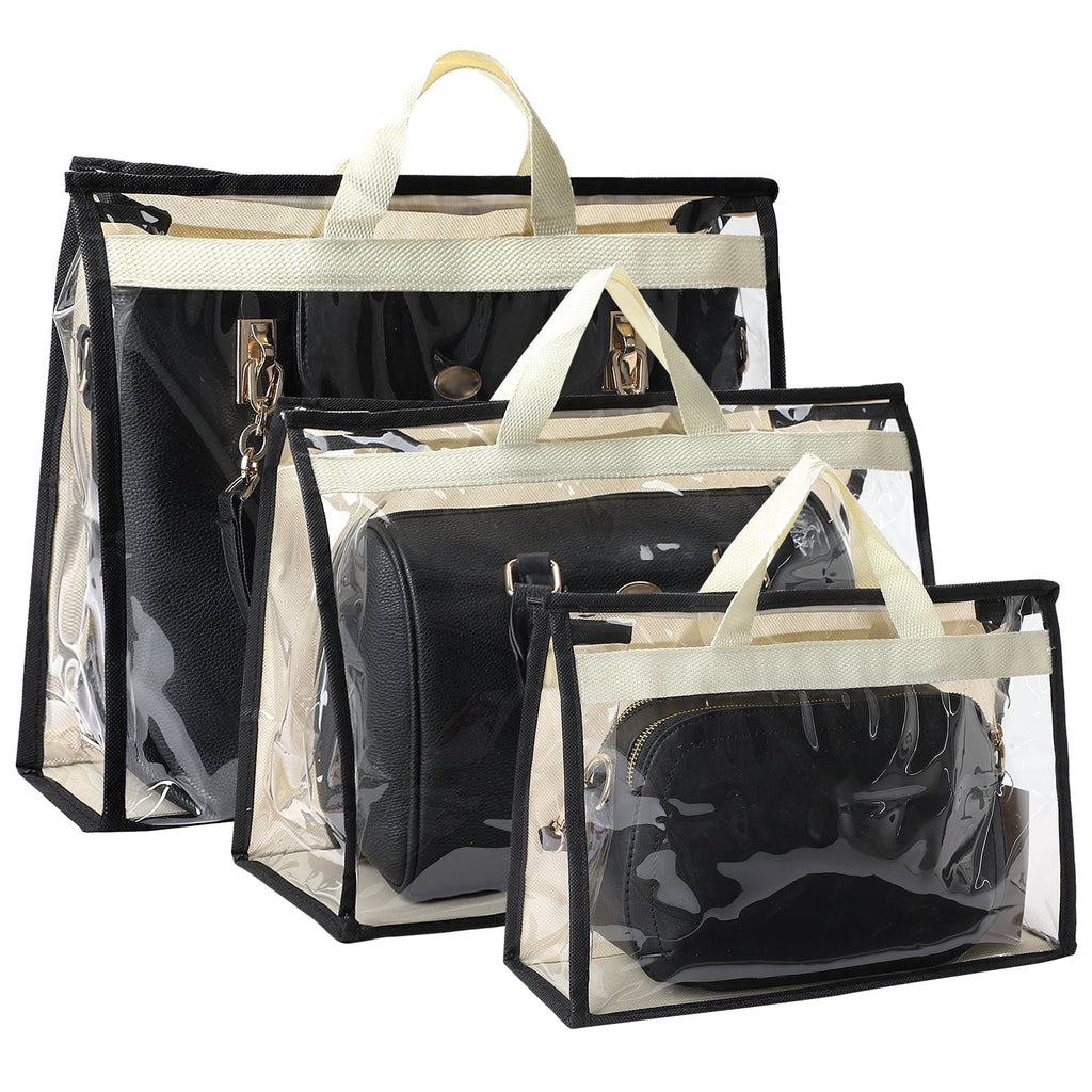 3 Pcs Dust Bags for Handbags, Clear Handbag Storage, Purse Storage Organizer for Closet, Purse Cover Hanging Closet Organizer with Zipper and Handles