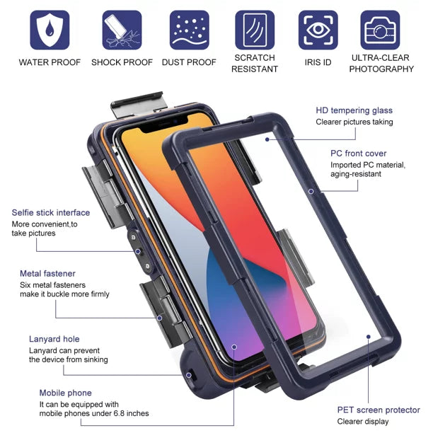 UrbanX Professional [15m/50ft] Swimming Diving Surfing Snorkeling Photo Video Waterproof Protective Case Underwater Housing for  A6600 And all Phones Up to 6.9 Inch LCD with Lanyard
