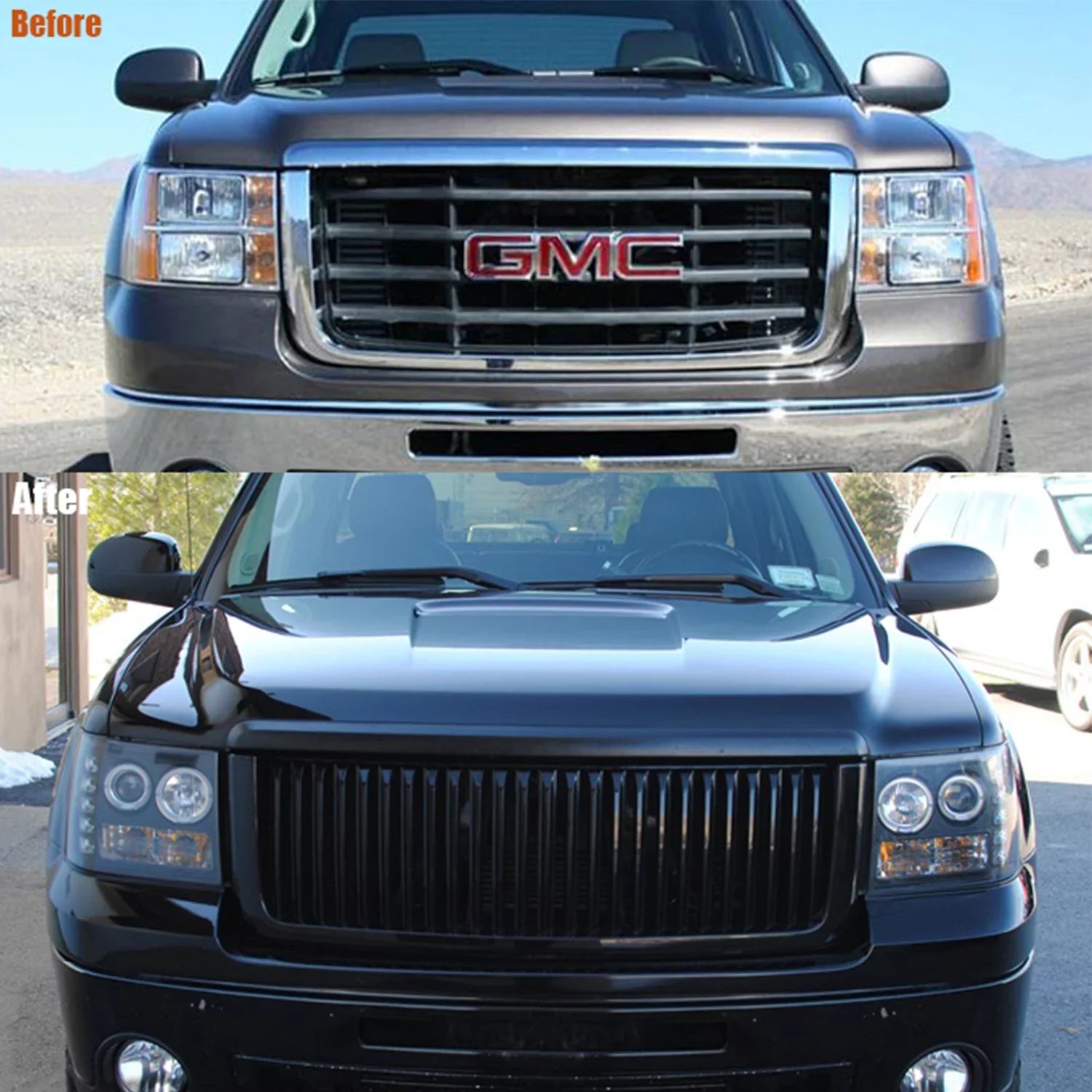 AKKON - For GMC Sierra 1500/2500/3500 Pickup Truck Black Bezel Dual Halo LED Projector Headlights Replacement