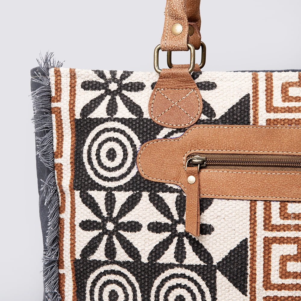 KB OHLAY KB491 TOTE Upcycled Wool Upcycled Canvas Genuine Leather women bag western handbag purse