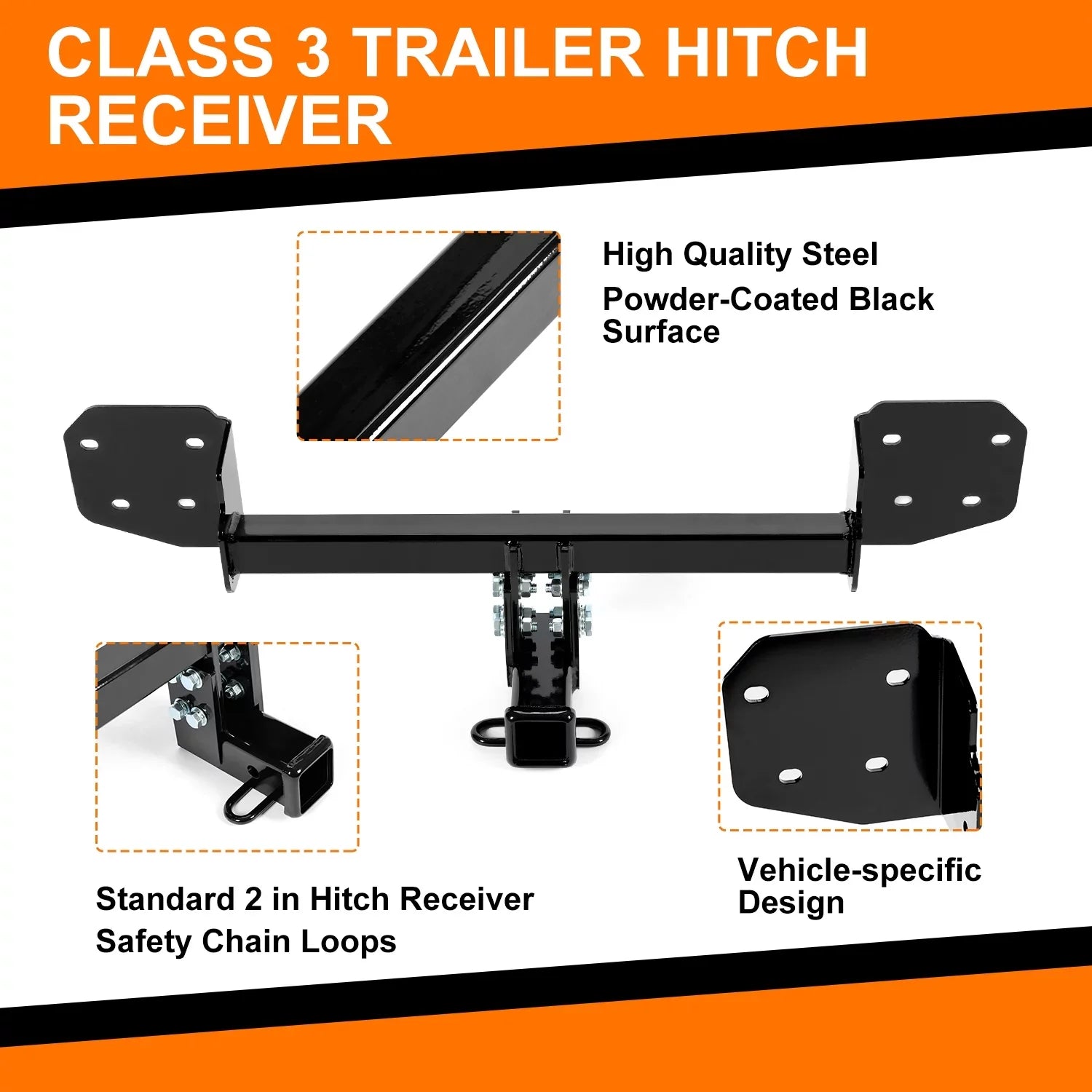Kojem Class 3 Trailer Hitch Receiver 2" for 2010-2019 Subaru Outback Hatchback Steel Black