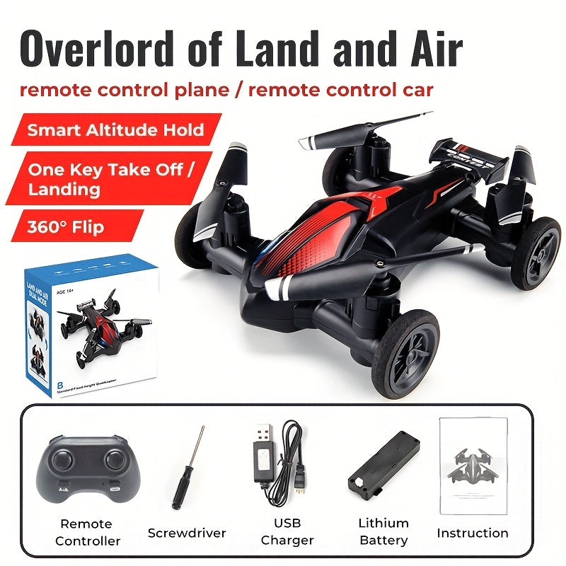 Drone For Land And Air Dual-use RC Toy Car Four-axis Unmanned Drone High-speed And Low-speed Switch Intelligent Height Setting, Stable Flight, Gift Toys