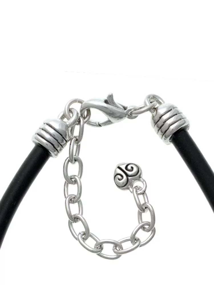 Delight Jewelry Silvertone Two Sided Green Enamel Lucky Four Leaf Clover Dome Best Teacher Ever Black Rubber Charm Bracelet