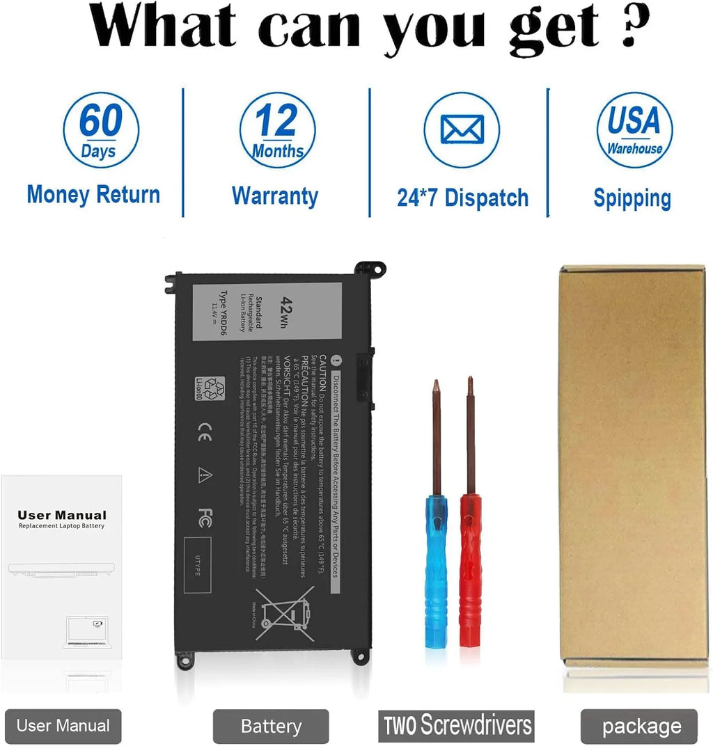 42Wh YRDD6 y for  Inspiron 15 3582 3583 3584 P75F 3593 5584 5585 5590 5593 5594 5598 5582 7586 14 3493 5481