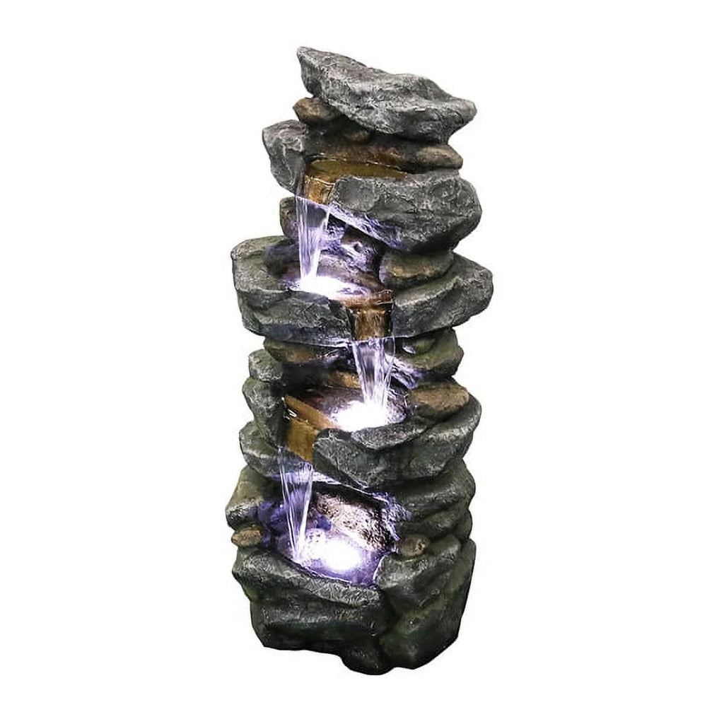 Fithood 40inches High Stacked SimuLatitudeed Rock Water Fountain with LED Lights
