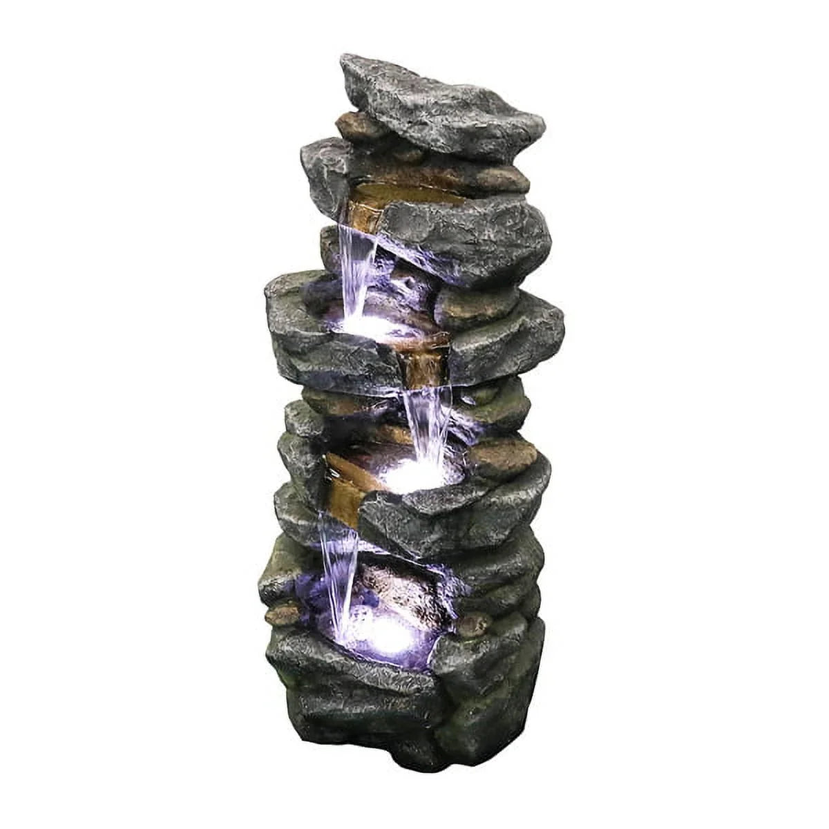 Fithood 40inches High Stacked SimuLatitudeed Rock Water Fountain with LED Lights