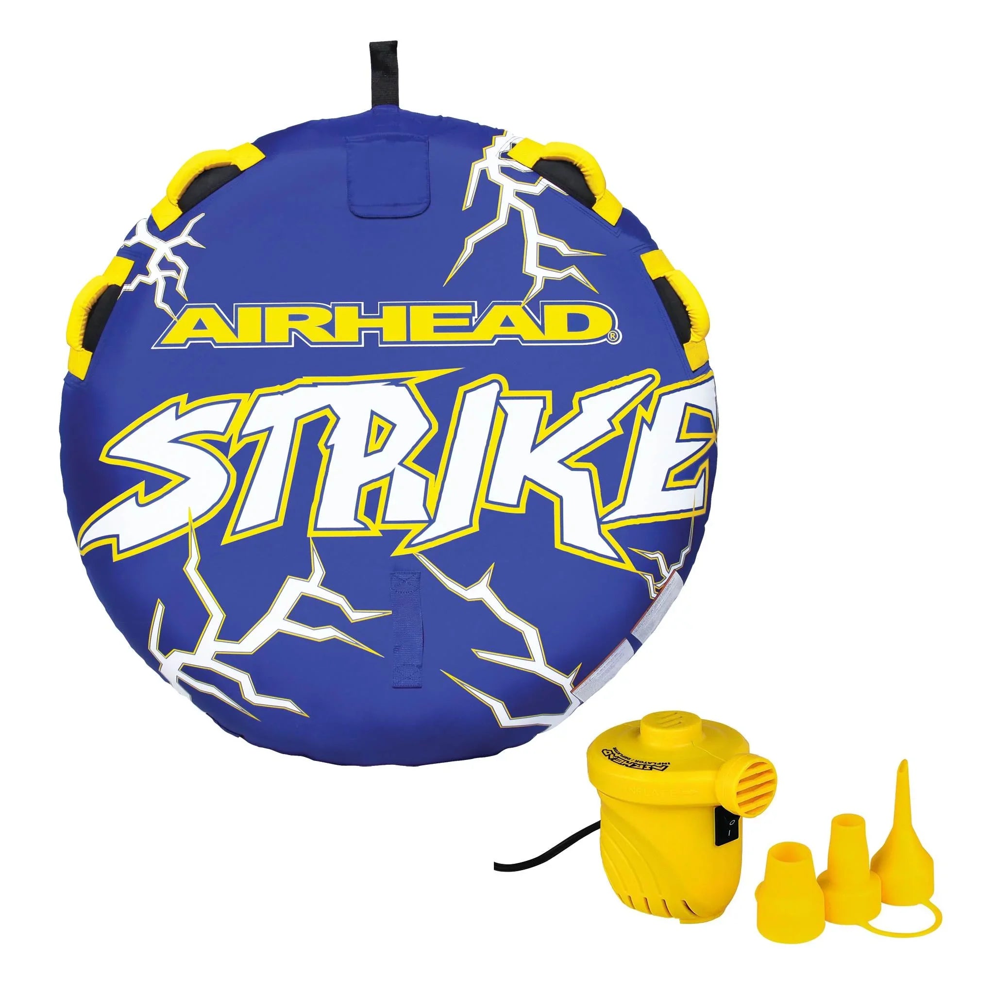 Airhead Strike 2 Single Rider InfLatitudeable Towable Tube + 12V Portable Air Pump