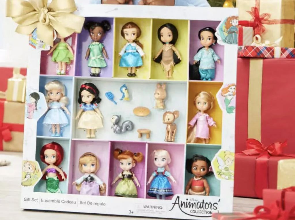 Disney Animators' Collection Mini Doll Gift Set  5'' NEW 2021 EDITION With Tinker Bell, Tiana, Belle, Pocahontas, Jasmine, Cinderella, Snow White, Rapunzel, Ariel, Aurora, Anna, Elsa, and Moana