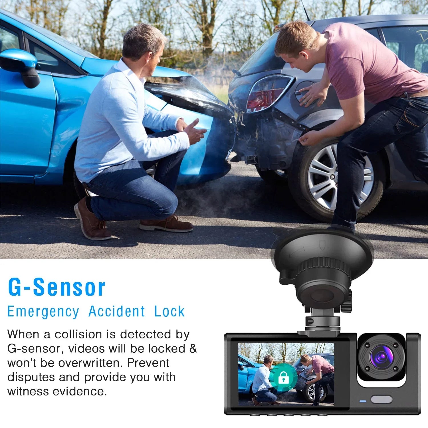 iMountek Dash Cam Front Rear and Inside 1080P Three Channels with IR Night Vision Car Camera, Monitor Driving Vehicle Recorder