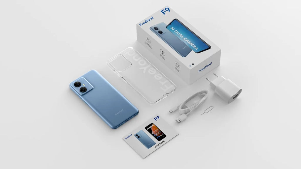 FreeYond F9 Smartphone, HD+6.52" Display Dual Sim, Battery 5000 MAh, 64GB/128GB Rom, Real Dual Camera 13+8MP With 2MP Macro(Blue)