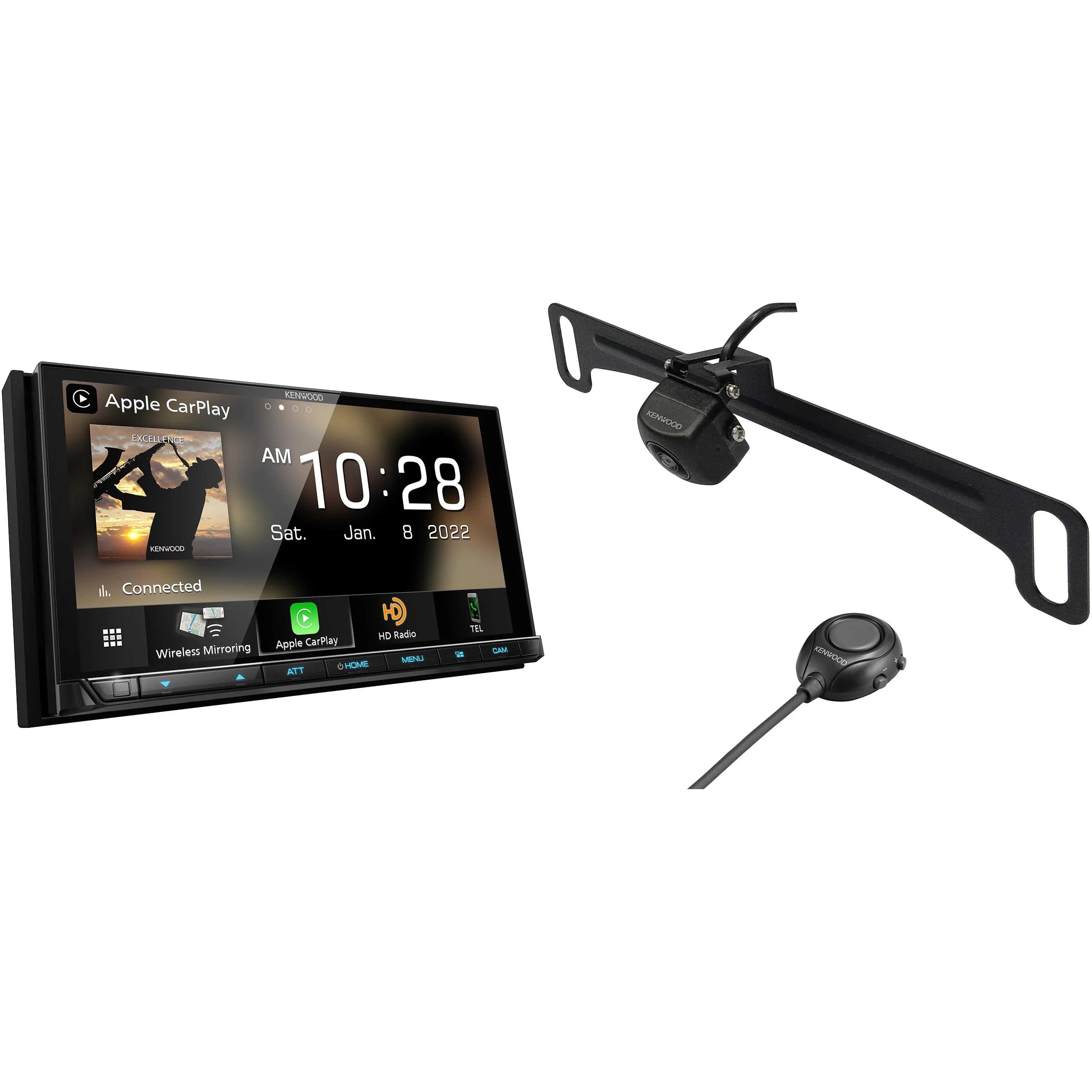 Kenwood DMX958XR eXcelon Bluetooth MultiMedia Receiver with CMOS-320LP Multi-Angle Rear View Camera with License PLatitudee Mounting