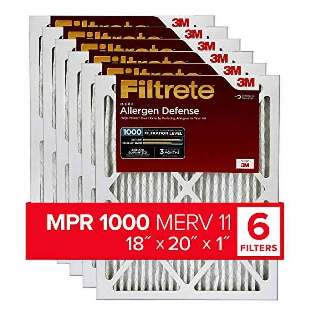 Filtrete 18x20x1, AC Furnace Air Filter, MPR 1000, Micro Allergen Defense, 6-Pack (exact dimensions 17.81 x 19.81 x 0.81)
