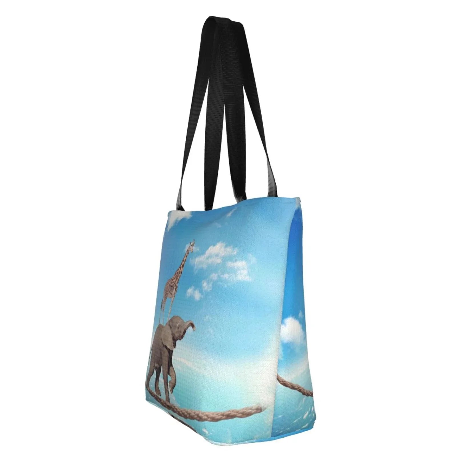 Lukts Elephant Giraffe Overcomes Fear By Walking On High Rope Tote Bag,Shoulder Bag Women'S Hobos Handbags Large Capacity Shopping Bag