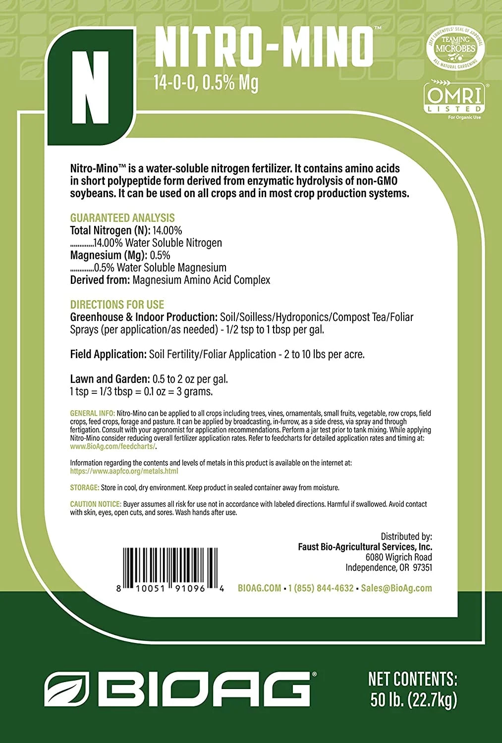 Nitro-Mino Water Soluble Powder - Nitrogen & Amino Acids Fertilizer - 4 lb bottle by BioAg