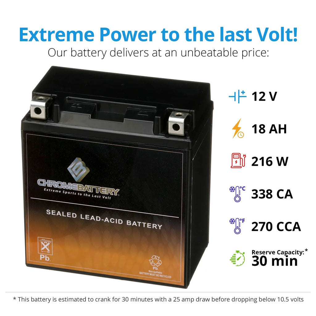 Chrome Battery YTX20CH-BS (20CH-BS 12 Volt,18 Ah, 270 CCA) Motorcycle Battery for Kawasaki Vn 1500e4 Vulcan Classic 2001