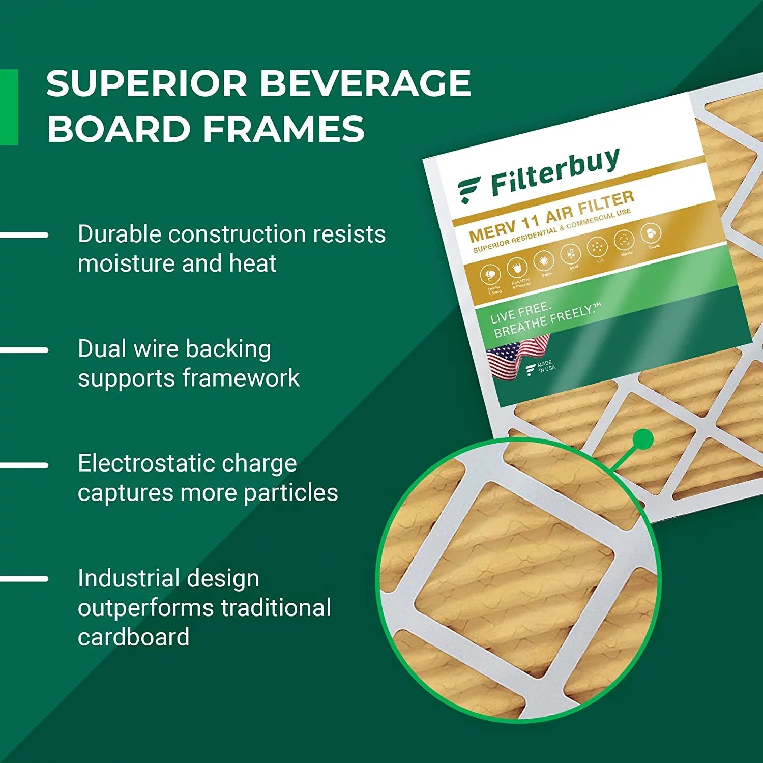 Filterbuy 16x25x1 MERV 11 Pleated HVAC AC Furnace Air Filters (4-Pack)