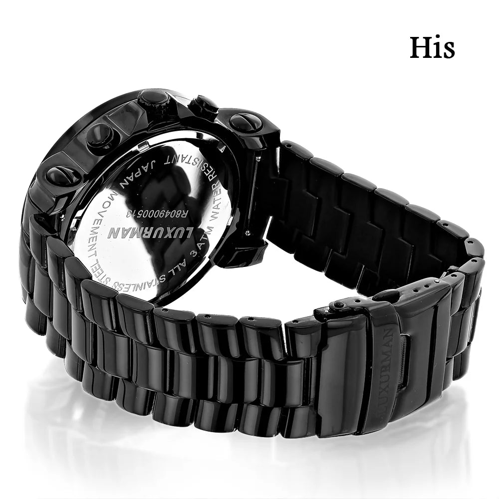 Large Matching His and Hers Watches: 5.15ct Black Diamond Watch Set