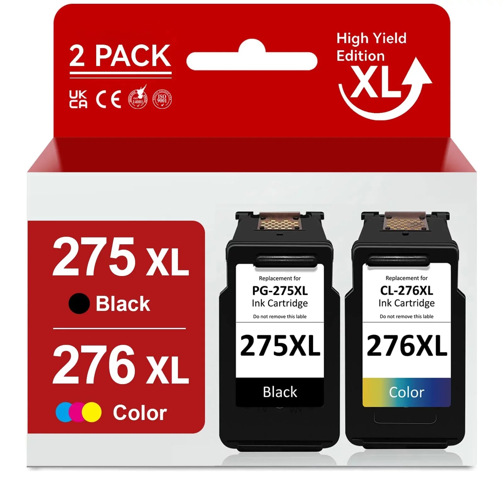 275XL 276XL Ink Cartridge for  Ink 275 and 276 PG-275 XL CL-276 XL High Capacity Combo Pack Compatible with  PIXMA TS3500 TS3520 TS3522 TR4700 TR4720 TR4722 Printer (1 Black, 1 Tri-Color)